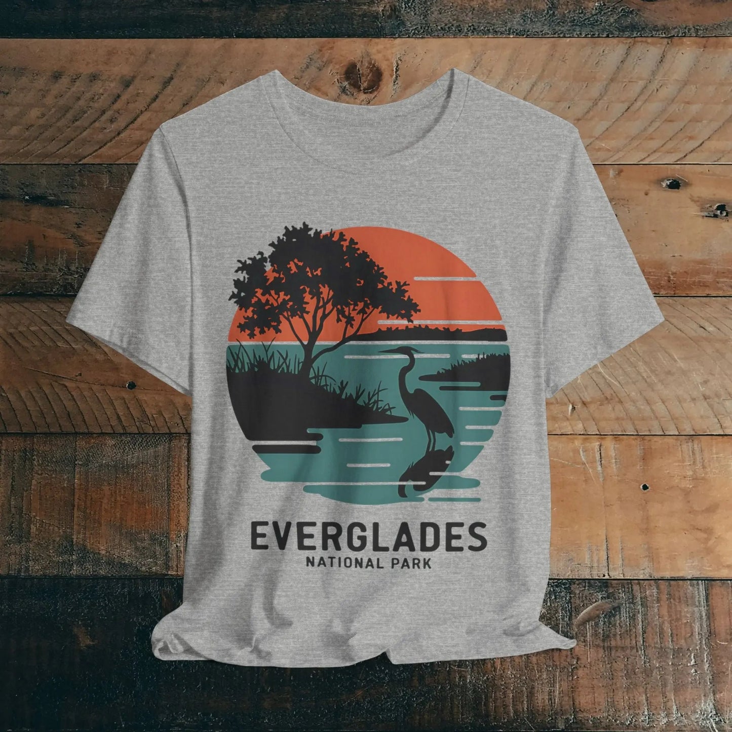 Everglades National Park retro sunset logo graphic t-shirt shown in alternate apparel color