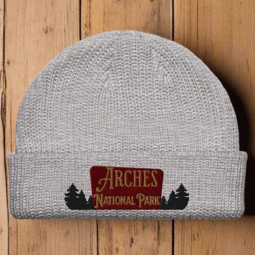 Arches National Park Sign Embroidered Beanie beanie Park Service Apparel Athletic Heather