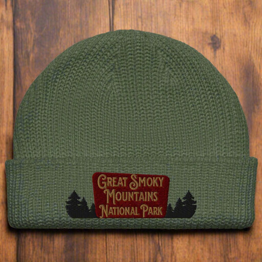 Great Smoky Mountains Embroidered National Park Sign Beanie beanie Park Service Apparel Cypress