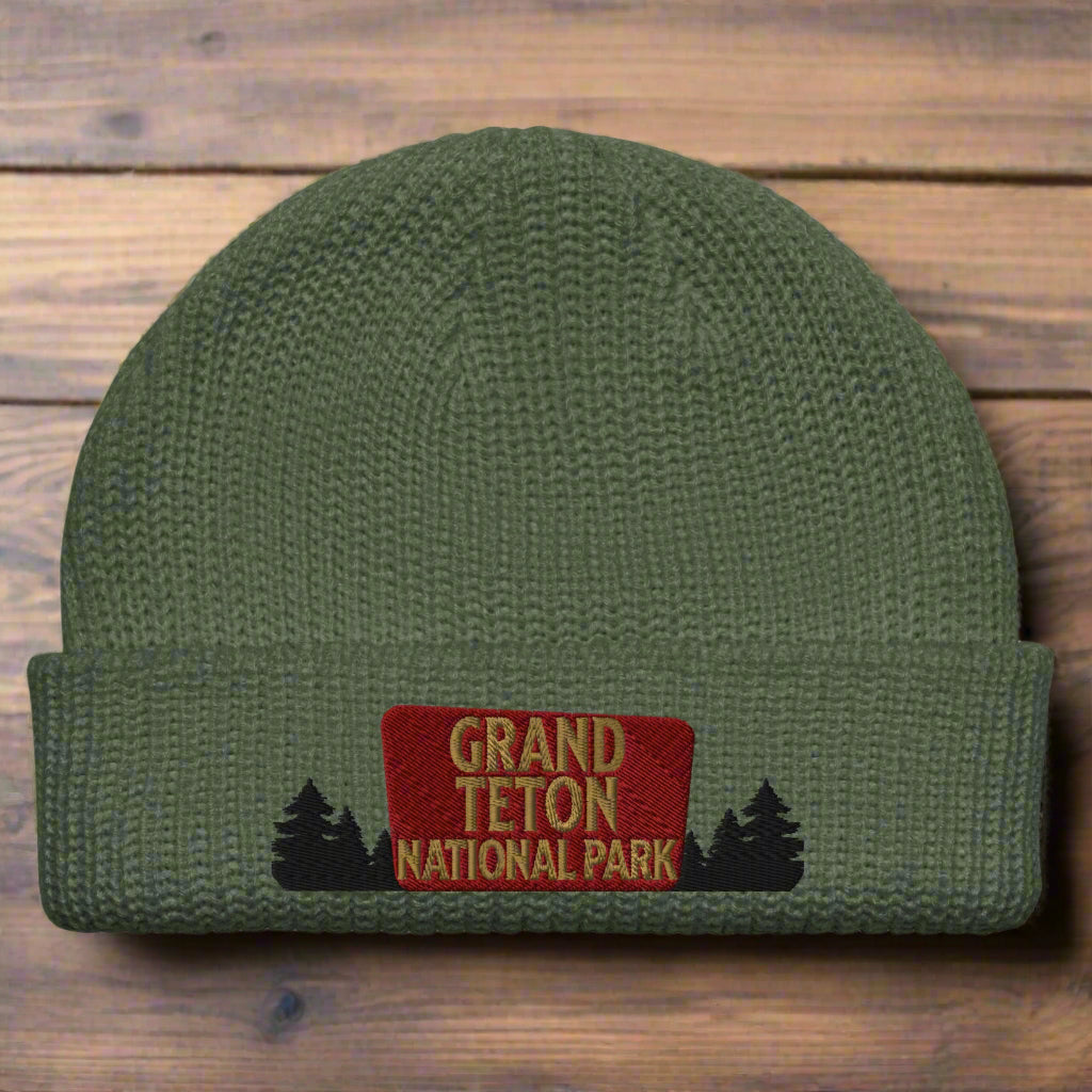 Grand Tetons National Park Embroidered Wharf Style Beanie hat Park Service Apparel Cypress