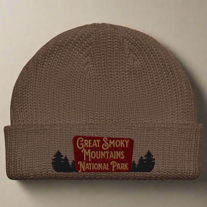 Great Smoky Mountains Embroidered National Park Sign Beanie beanie Park Service Apparel Walnut