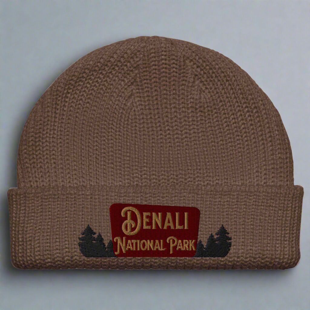 Denali National Park Sign Embroidered Beanie beanie Park Service Apparel Walnut