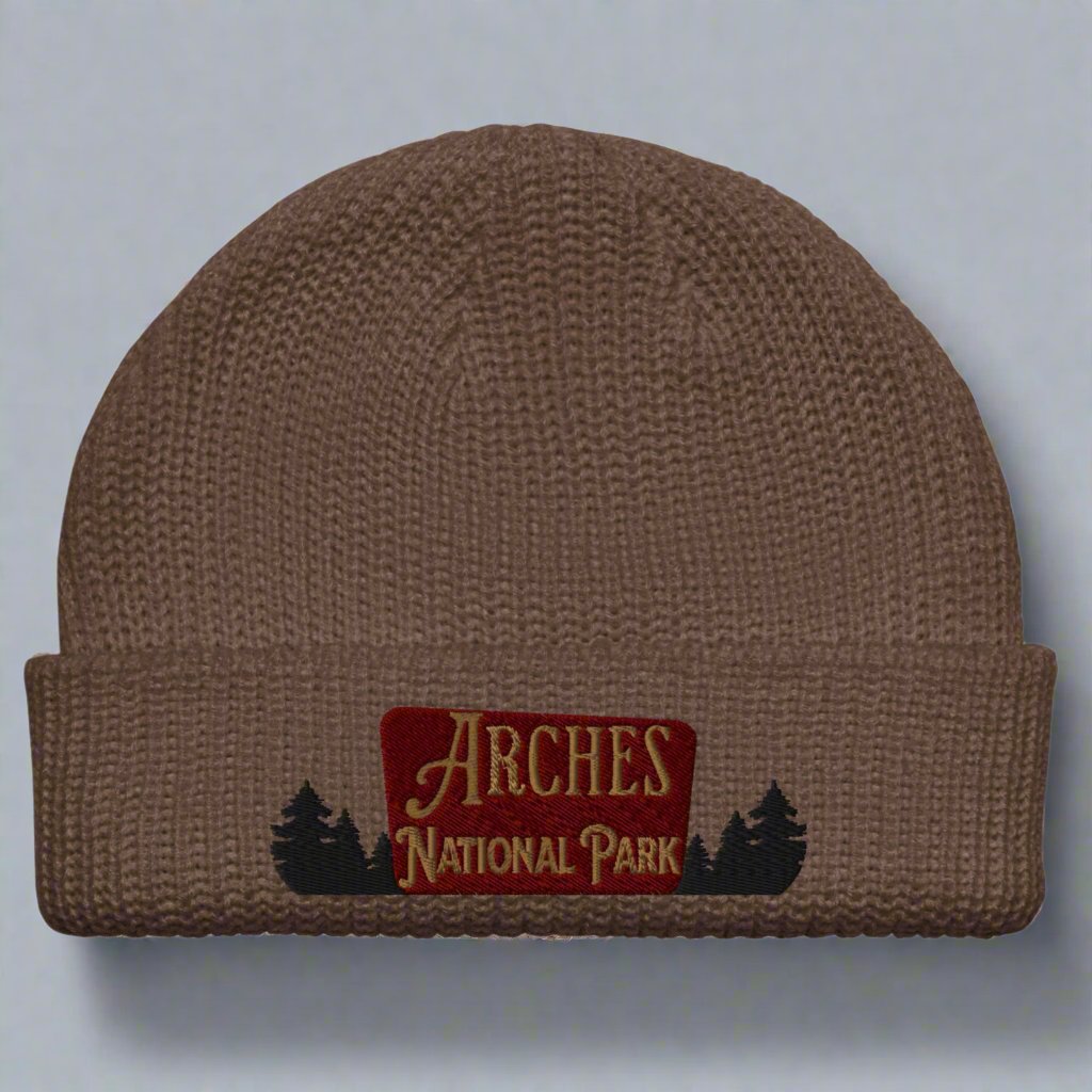Arches National Park Sign Embroidered Beanie beanie Park Service Apparel Walnut