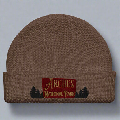 Arches National Park Sign Embroidered Beanie beanie Park Service Apparel Walnut