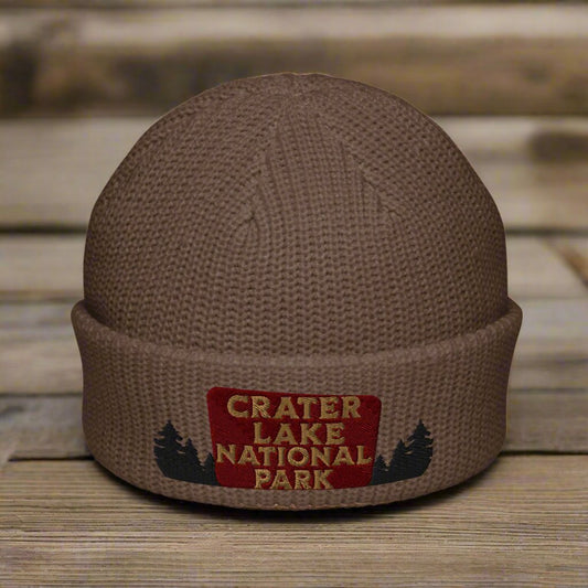 Crater Lake Embroidered National Park Sign Beanie Wharf Style Park Service Apparel Walnut