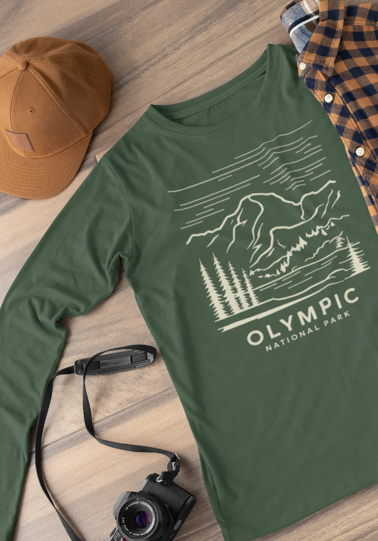 Olympic National Park Unisex Fit Long Sleeve T-Shirt Mountain Line Art Long-sleeve Printify