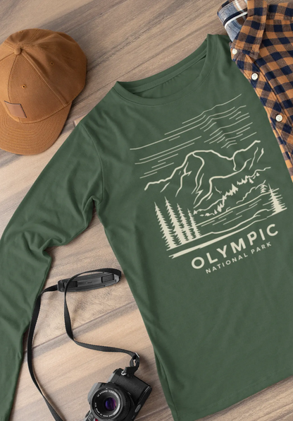 Olympic National Park Unisex Fit Long Sleeve T-Shirt Mountain Line Art Long-sleeve Printify