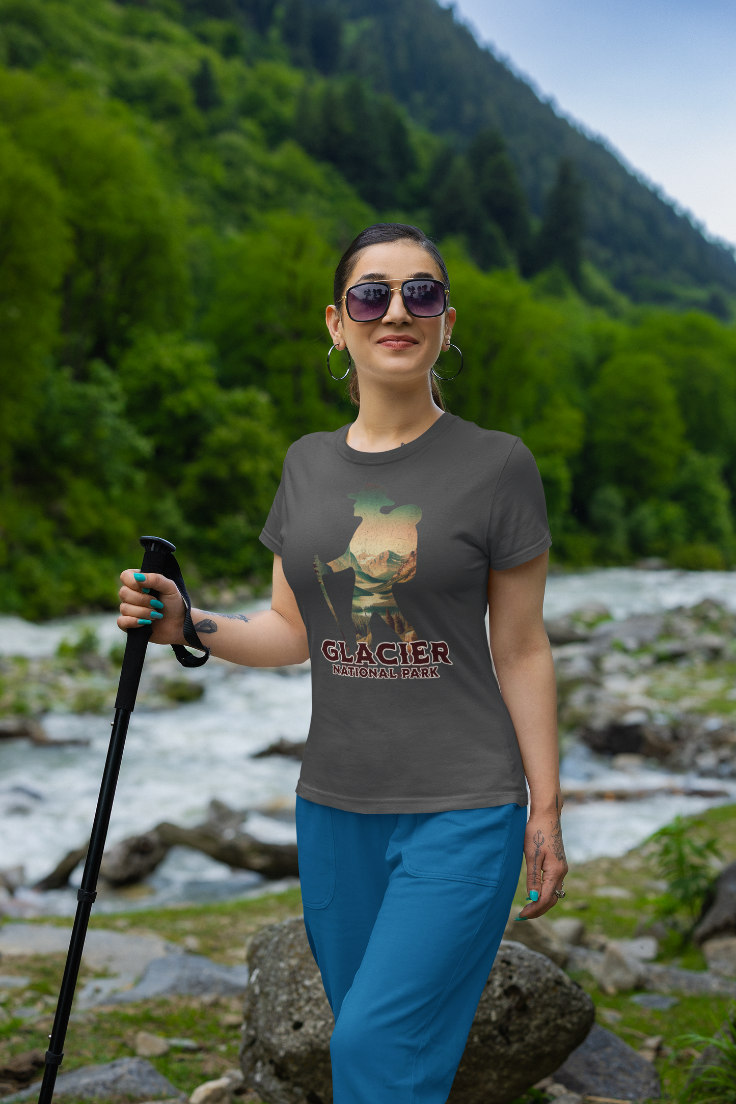 Glacier National Park Hiker Unisex T-Shirt T-Shirt Printify