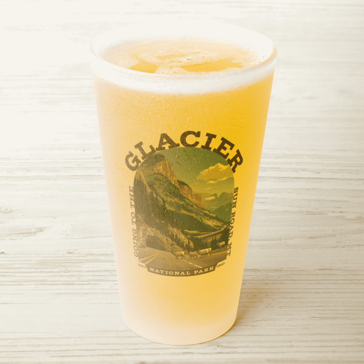 Glacier Going to the sun road Frosted Pint Glass Frosted teelaunch