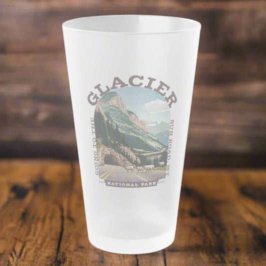Glacier Going to the sun road Frosted Pint Glass - Parks ApparelFrosted