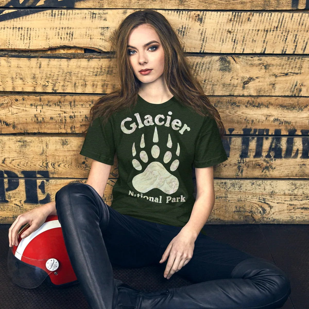 Glacier Grizzly Paw Topo Map T-shirt - Parks Apparel