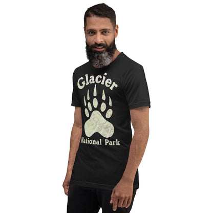 Glacier Grizzly Paw Topo Map T-shirt - Parks Apparel