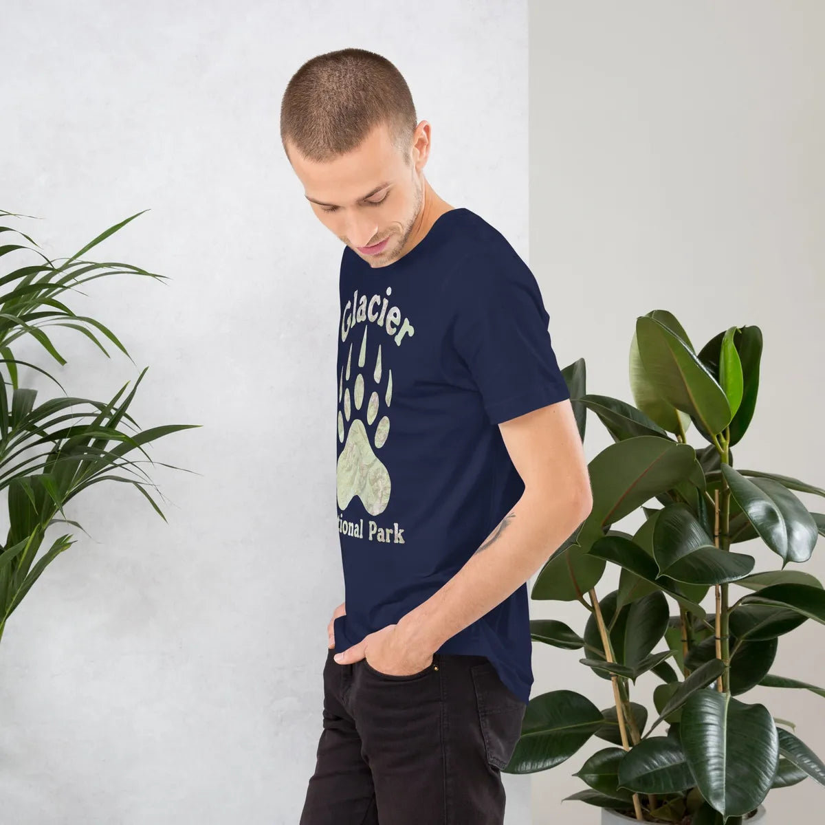Glacier Grizzly Paw Topo Map T-shirt - Parks Apparel