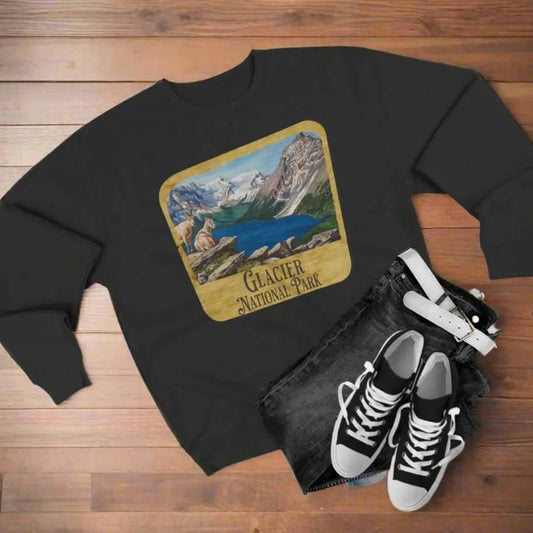 Glacier National Park Crewneck Sweatshirt Wood Sign - Parks ApparelSweatshirt