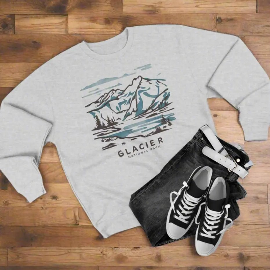 Glacier National Park watercolor line art crewneck sweatshirt primary product view