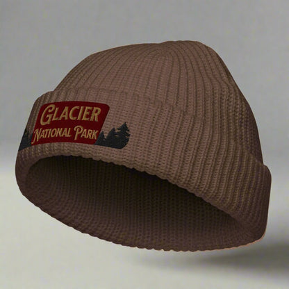 Glacier National Park embroidered fisherman style beanie shown from alternate product angle