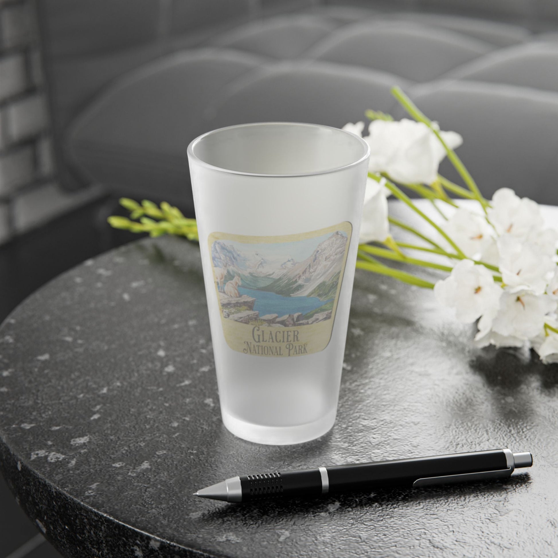 Glacier National Park Frosted Pint Glass Sign - Parks ApparelFrosted pint