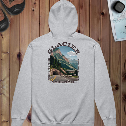 Glacier National Park full zip hoodie shown in lifestyle or modeled setting