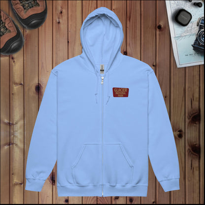 Glacier National Park full zip hoodie shown in lifestyle or modeled setting