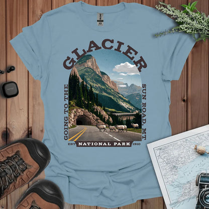 Glacier National Park Going-to-the-Sun Road graphic t-shirt shown from alternate product angle