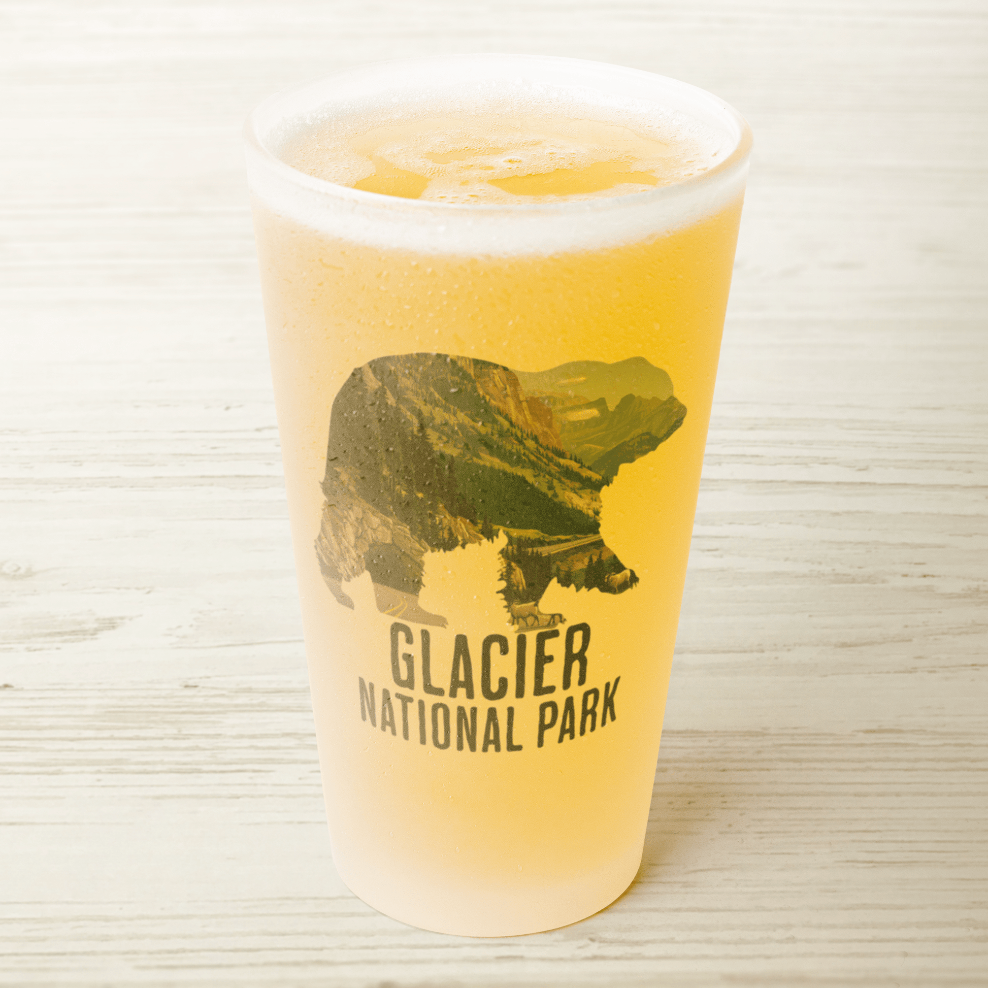 Glacier National Park grizzly bear frosted pint glass alternate product angle