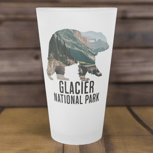 Glacier National Park Grizzly Bear Frosted Pint Glass - Parks Apparelpint glass
