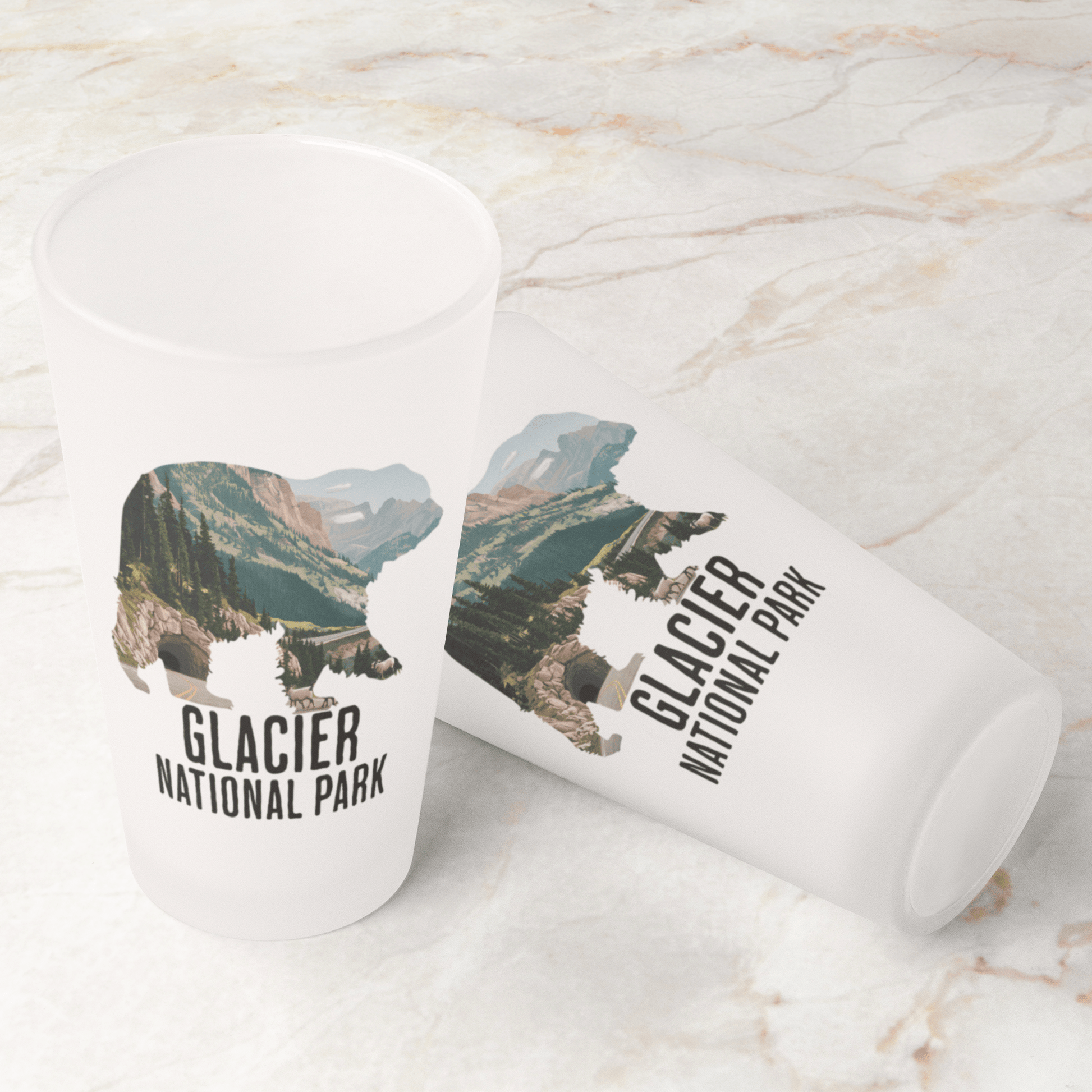 Glacier National Park grizzly bear frosted pint glass design detail or product variation