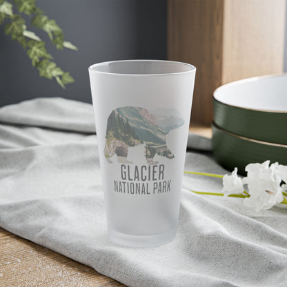 Glacier National Park grizzly bear frosted pint glass alternate product angle