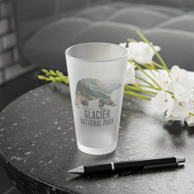 Glacier National Park grizzly bear frosted pint glass alternate product angle