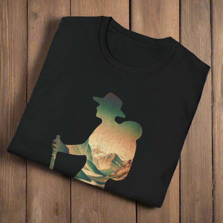 Glacier National Park hiker graphic t-shirt shown in lifestyle or modeled setting