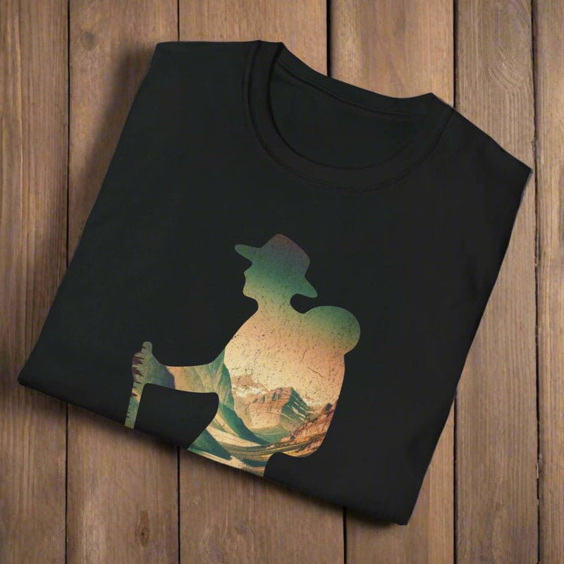 Glacier National Park hiker graphic t-shirt shown in lifestyle or modeled setting