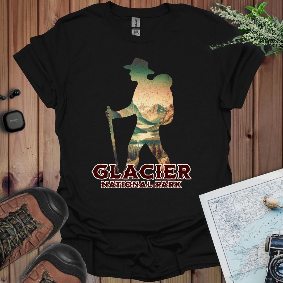 Glacier National Park hiker graphic t-shirt alternate apparel color or angle
