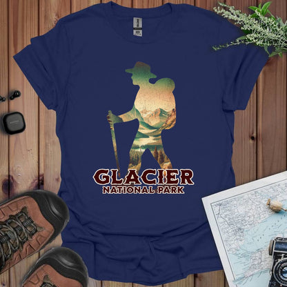 Glacier National Park hiker graphic t-shirt detail or alternate product view