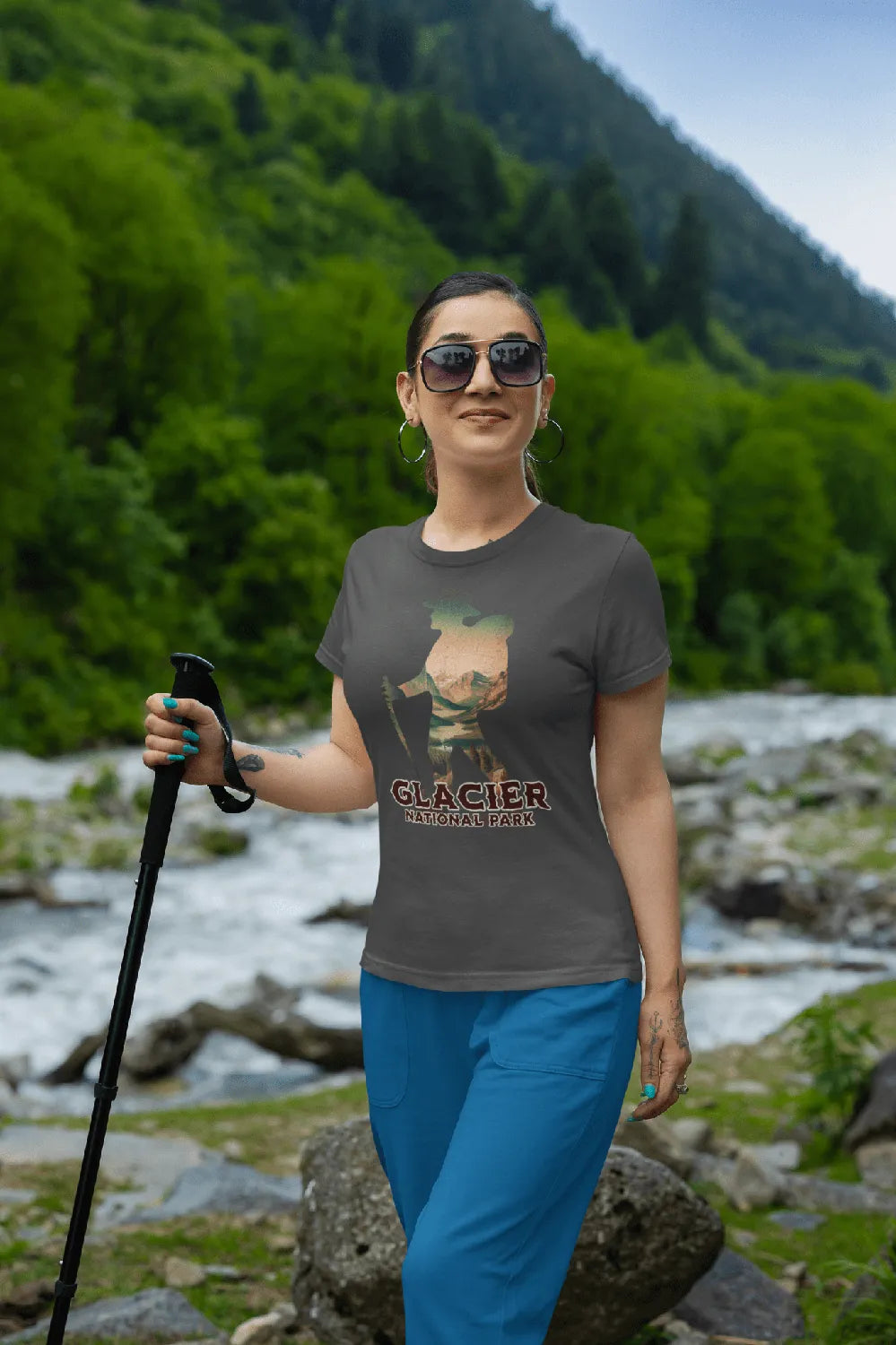 Glacier National Park hiker graphic t-shirt alternate apparel color or angle