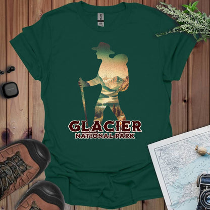 Glacier National Park hiker graphic t-shirt detail or alternate product view