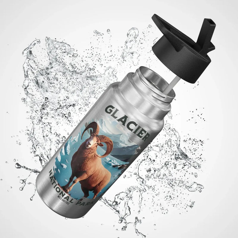 Glacier National Park Insulated Water Bottle Tumbler 32oz Big Horned Sheep - Parks Apparelwater bottle