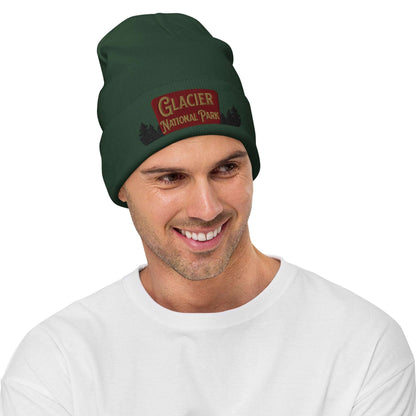 Glacier National Park sign embroidered beanie alternate product angle