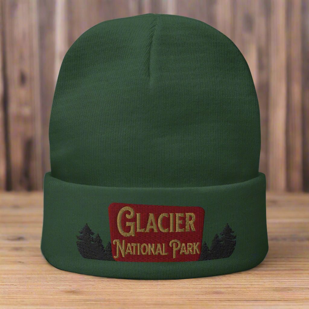 Glacier National Park sign embroidered beanie primary product view