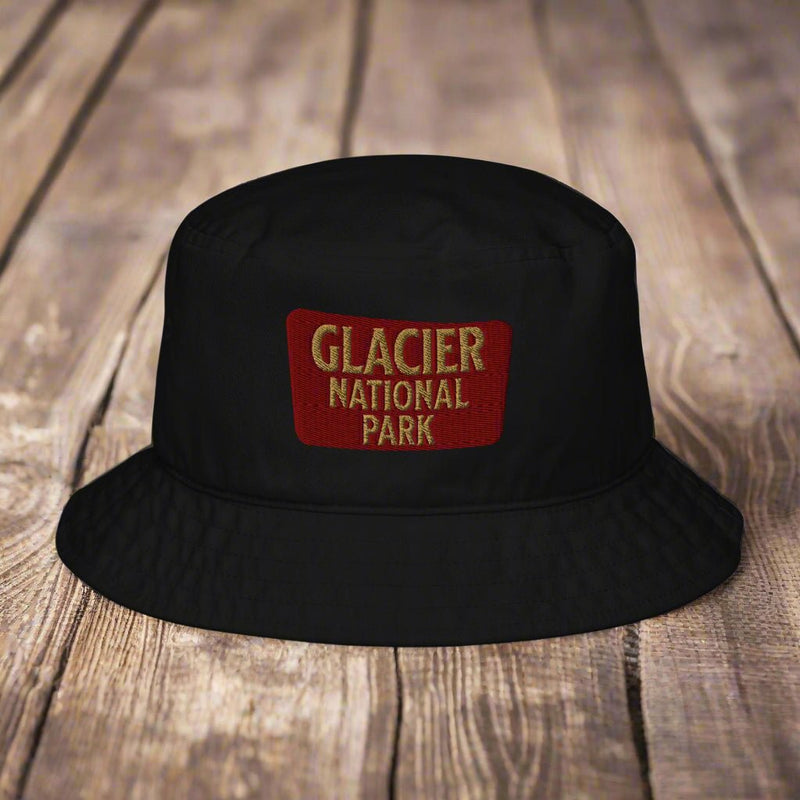 Glacier National Park sign organic embroidered bucket hat primary product view