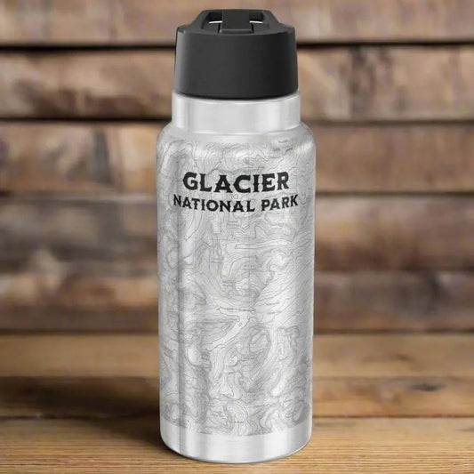 Glacier National Park Topographic Insulated Water Bottle Tumbler 32oz - Parks ApparelMug