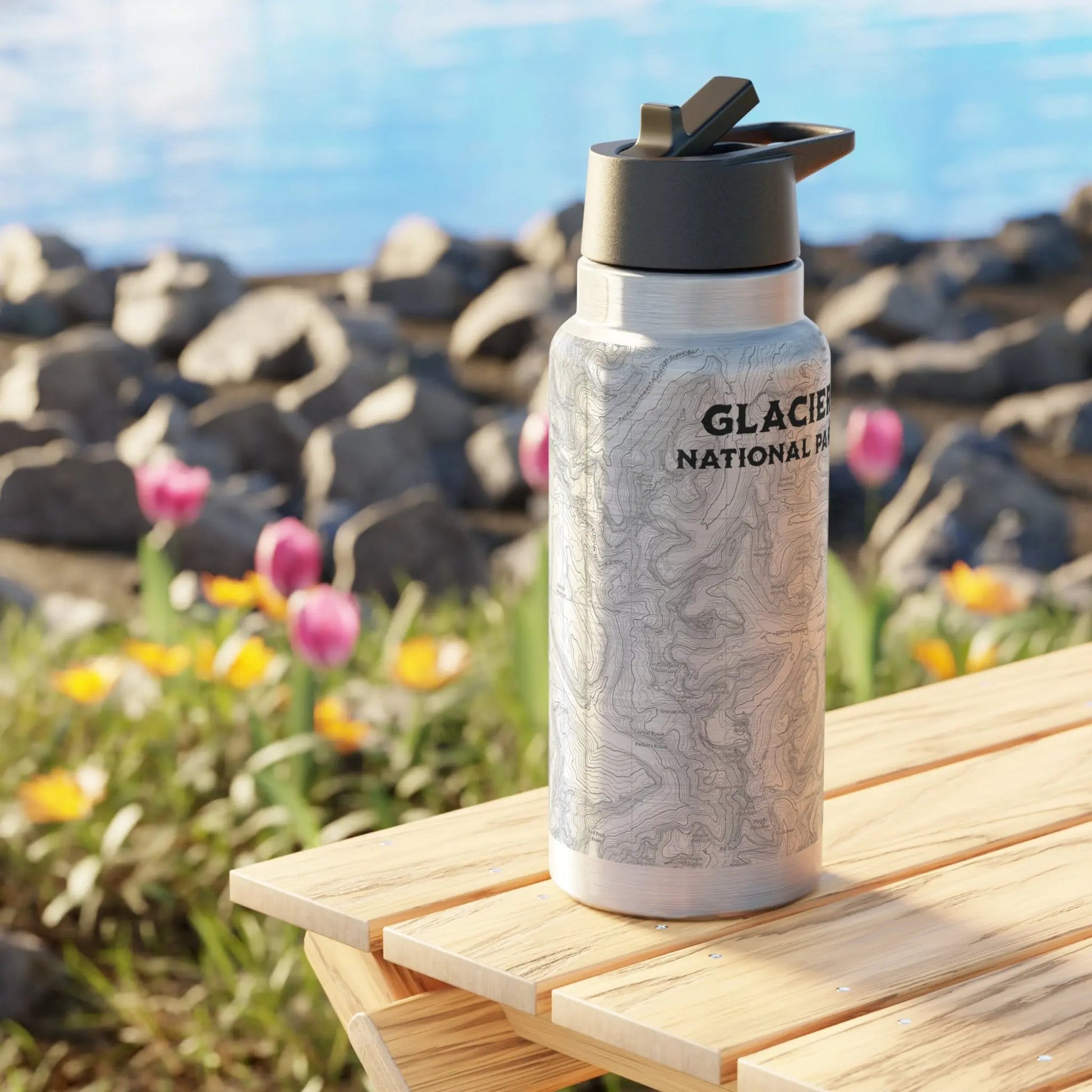 Glacier National Park Topographic Insulated Water Bottle Tumbler 32oz - Parks ApparelMug