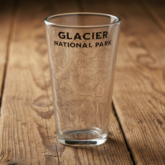Glacier National Park Topographic Pint Glass - Parks Apparelpint glass