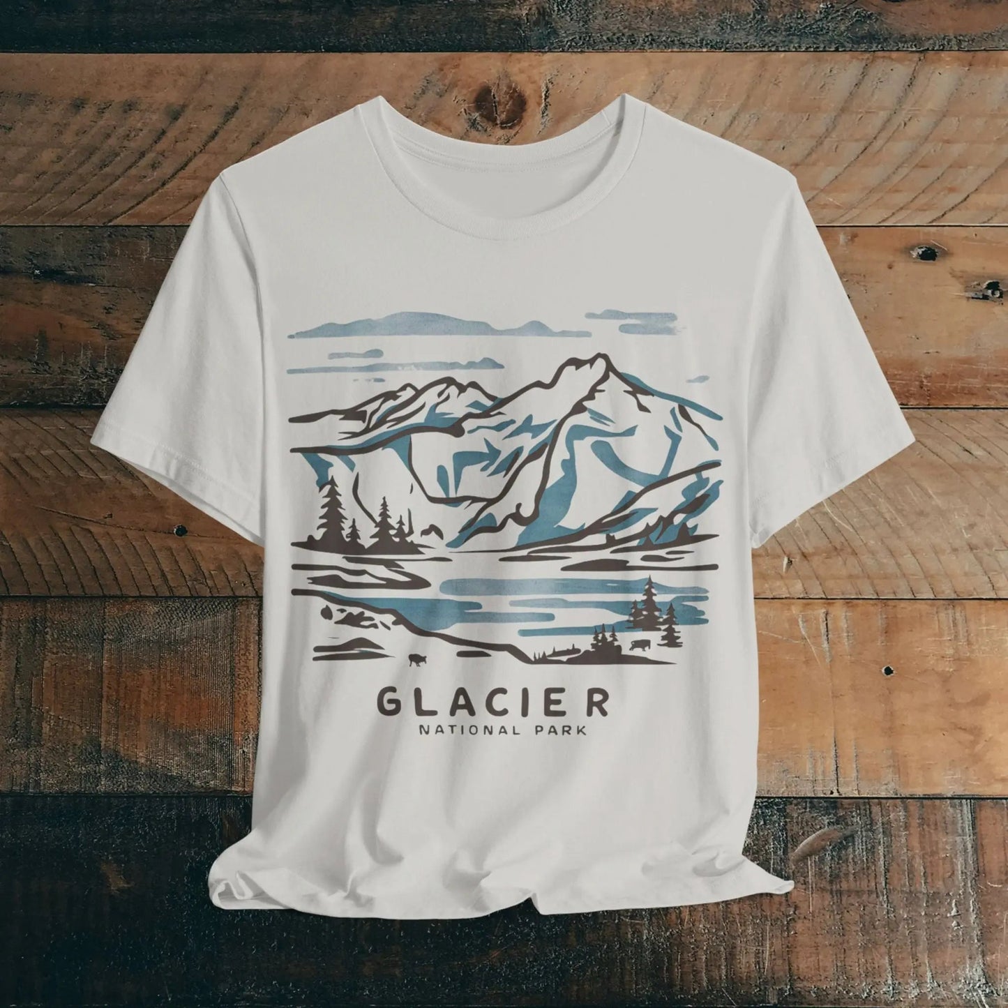 Glacier National Park Unisex Fit Soft T-Shirt Watercolor Line Art - Parks ApparelT-Shirt