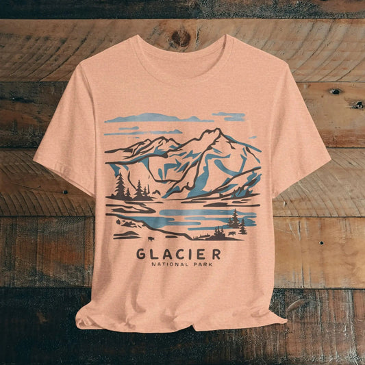 Glacier National Park Unisex Fit Soft T-Shirt Watercolor Line Art - Parks ApparelT-Shirt
