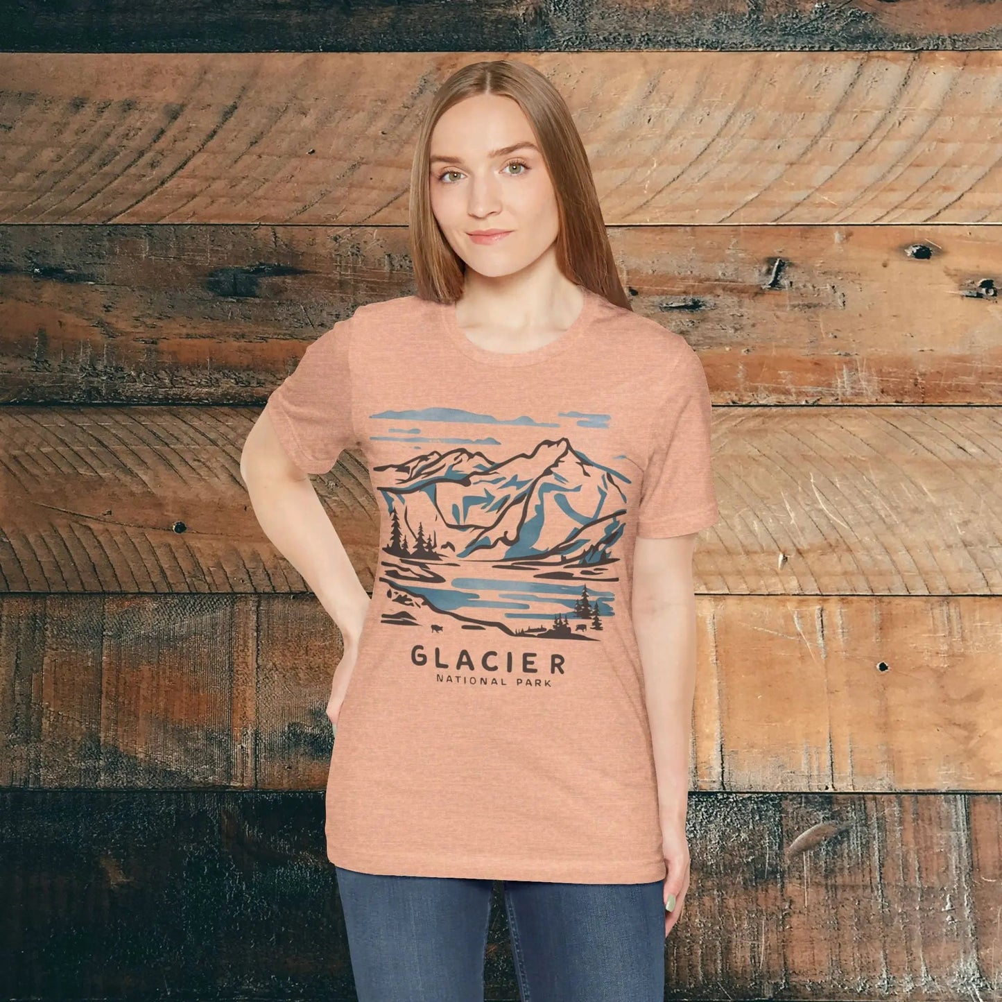 Glacier National Park Unisex Fit Soft T-Shirt Watercolor Line Art - Parks ApparelT-Shirt
