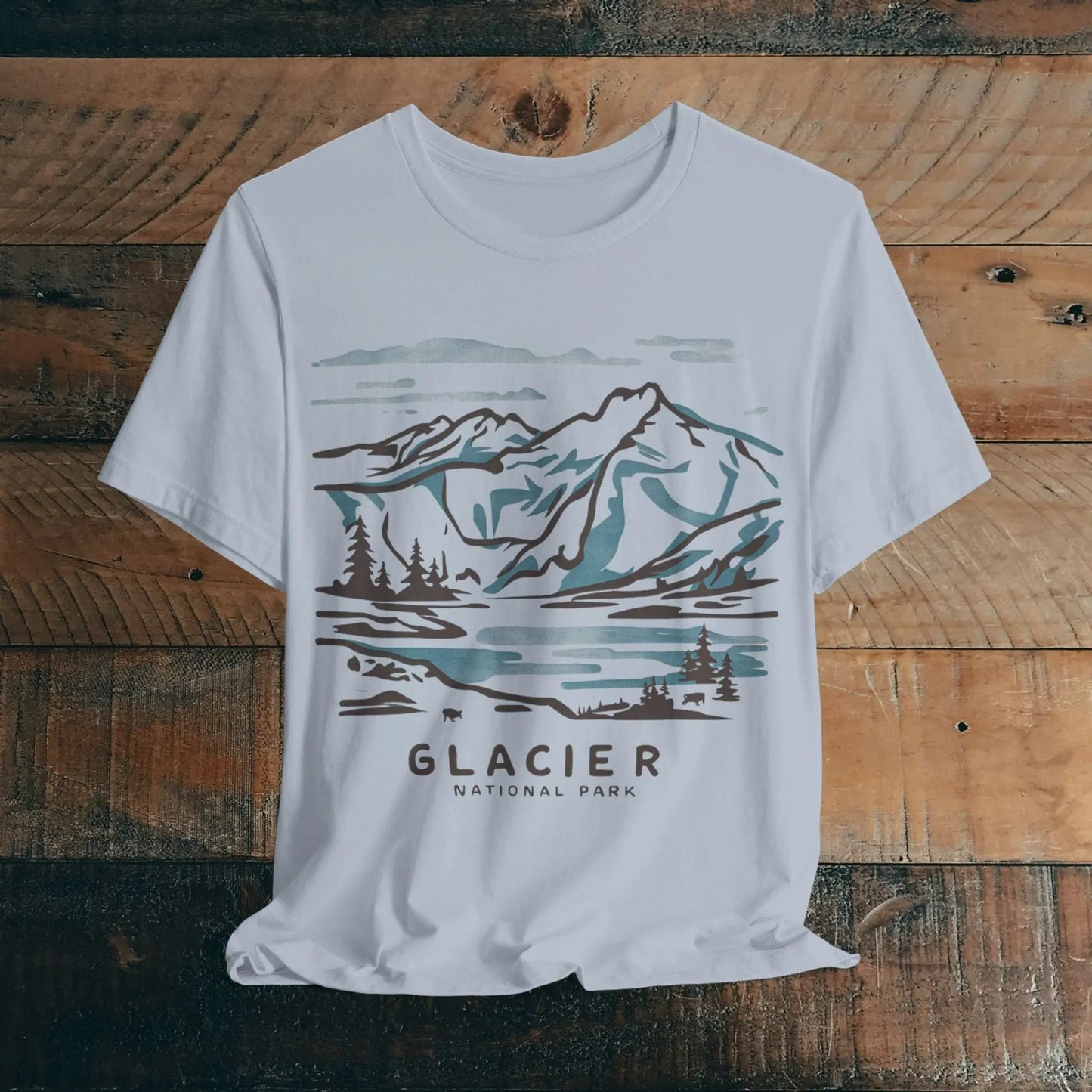 Glacier National Park Unisex Fit Soft T-Shirt Watercolor Line Art - Parks ApparelT-Shirt