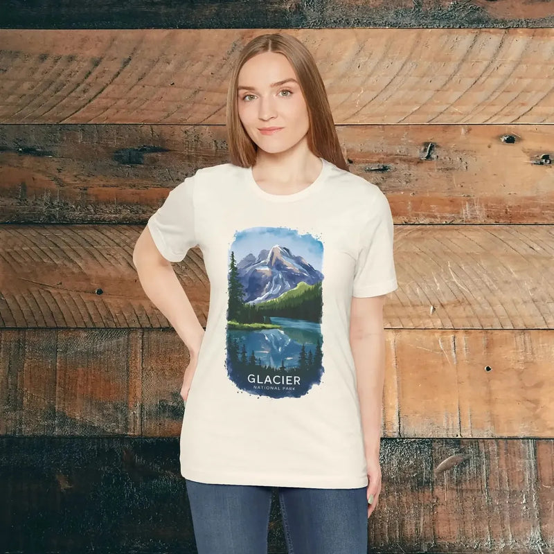 Glacier National Park watercolor style graphic t-shirt detail or alternate product view