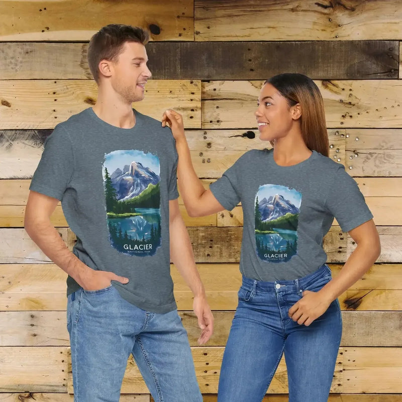 Glacier National Park watercolor style graphic t-shirt detail or alternate product view