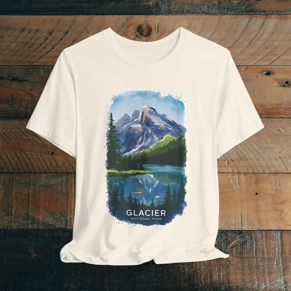 Glacier National Park watercolor style graphic t-shirt primary product view