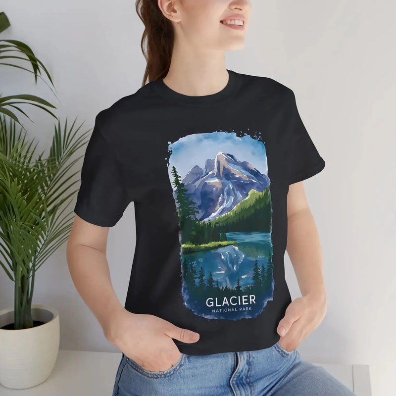 Glacier National Park watercolor style graphic t-shirt detail or alternate product view